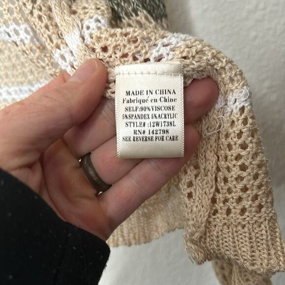 Loveriche Open Stitch Striped Long Tan Open Weave Longline Cardigan Duster Sz S - Picture 5 of 8